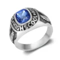 Macro view of retro punk stainless steel ring with blue gemstone and eagle engraving - Steel Blue