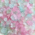 Pastel frosted resin charms mix, cute floral and butterfly DIY craft beads for phone cases. - 50 g / Frosted Pink Green Series