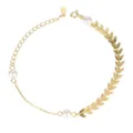 Detalle tobillera hoja trigo perla plata s925 oro, joya pie elegante y fina. - Plata 925 / Chapado en oro 18K