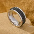 Men's rotatable stainless steel watch chain ring featuring a black and silver punk design - Size 8 / Black