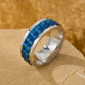 Punk style men's stainless steel rotatable watch chain ring with blue finish on stone background - Size 8 / Blue