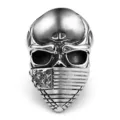 Detailed view of a men's titanium steel skull ring featuring an American flag mask design - Size 7 / Steel