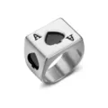 Close-up of vintage square stainless steel ring with Ace of Spades poker design - Size 7 / Steel Black