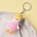 Cute cartoon duck keychain detail shot, featuring soft rubber duckling with pink dress and hat. - Pink Skirt Duck / 10 Pieces Pack