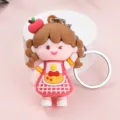 Cute cartoon girl keychain pendant detail view, lovely silicone doll accessory with metal ring. - Cartoon Girl Style (7#)