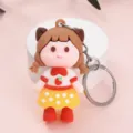 Cute cartoon girl doll keychain detail shot, lovely silicone pendant with metal ring. - Cartoon Girl Style (6#)