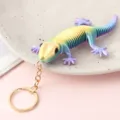 3D printed articulated rainbow gecko keychain, flexible stress relief toy pendant ring - Multicolor Gradient (1)