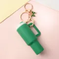 Mini green tumbler keychain with straw and handle, cute metal bag charm and key ring. - Green