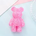 Pink 3D printed mesh bear figurine, cute hollow honeycomb bear ornament for home decor. - Pink