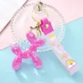 Porte-clés acrylique chien ballon huile sable mouvant couleur bonbon avec sangle silicone cadeau - Violet