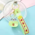 Creative Quicksand Lucky Cat Keychain Cute Liquid Acrylic Key Ring With Green Strap - Green