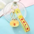 Creative quicksand lucky cat keychain acrylic oil car ornament cute bag charm pendant key ring - Yellow