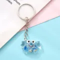 Portachiavi Granchio in Acrilico Trasparente Ciondolo Resina Blu Animale Grazioso - Blu