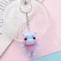 Cute blue hippo keychain charm for backpacks and car keys, stylish animal metal ring pendant. - Style 10