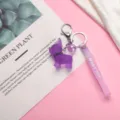 Porte-clés chien en résine violette avec anneau métallique et sangle, joli pendentif. - Style Bouledogue Violet Sangle (Spécial 20#) / 10 Pièces/Paquet