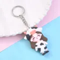 Cute cartoon cow girl keychain, metal ring pendant bag accessory, lovely design and fine craftsmanship. - Cow