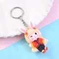 Schattige cartoon konijn meisje sleutelhanger anime figuur tas hanger metaal ring - Roze Wit Konijnenoren Meisje Stijl (Stijl 1531-6)
