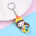 Cute cartoon girl keychain, yellow hat style keyring, lovely PVC bag pendant accessory. - Rooster