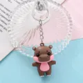 Cute 3D cartoon hippo keychain with metal ring, creative bag pendant accessory ornament. - Style 15
