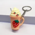 Leuke aardbei milkshake bekersleutelhanger voor vrouwen, schattige tas en autosleutelhanger. - Oranje Aardbei
