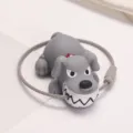 Cute grey cartoon dog keychain pendant with flexible wire rope ring for bag car keys. - Dog