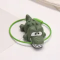 Cute green crocodile keychain pendant with wire loop, mini cartoon animal ring for bags keys. - Crocodile