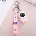 Süßer rosa Cartoon Astronaut und Rakete Schlüsselanhänger niedlicher Schlüsselring Anhänger. - M / Rosa