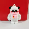Cute panda astronaut keychain, silicone bag charm and car key ring accessory variant. - Space Panda / Pink