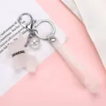 Cute cartoon dog keychain with silicone strap and crystal ball pendant for keys bag car. - Beige
