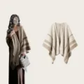 Women's knitted striped poncho cardigan stylish warm casual cape shawl outerwear apparel - Tops / 165cm / Oatmeal