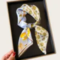 Floral geometric print silk square scarf women neckerchief fashion hair band accessories - Light Blue Floral Geometric Style (BO-1#) / 70x70cm