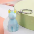 Cute geometric pixel animal keychain pendant PVC soft rubber fashion bag charm light blue - Cat