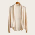 Lightweight beige knit cardigan detail, batwing sleeve design, soft breathable fabric summer wrap. - Tops / 160cm / Beige