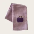 Lavender knitted scarf detail, featuring a cute purple apple pattern, soft winter neck warmer. - Light Purple