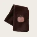 Cozy brown knitted winter scarf for women featuring a cute pink apple pattern, warm and stylish daily wear. - Coffee