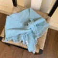 Light blue knitted triangle scarf shawl with fringe, cozy autumn winter neck wrap accessory - 145cm / Aqua Blue
