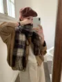 Koreanischer Stil Herbst Winter Karo Schal Damen warme ästhetische braune Karo Schal Mode - 180cm / Kaffeebraun