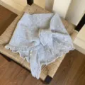Cozy autumn winter grey knitted fringe triangular scarf shawl lazy style warm neck wrap - 145cm / Light Gray