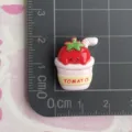 Resin cute tomato cup cabochon charm, close-up view showing lovely smile and straw detail. - Tomato Drinks / 4 Pieces/Pack
