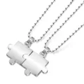 Collana con ciondolo a forma di tessera di puzzle in acciaio inossidabile per coppie - Set Coppia (Con Catena) / Argento