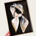 Close-up detail of the elegant women square silk scarf, soft thin fabric for neck or hair wear. - Abstract Art Print Style (BO-3#) / 70x70cm