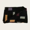 Womens stylish knitted color block winter scarf featuring geometric pattern warm wrap - 140cm / Black