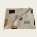 Detailed view of women knitted color block shawl scarf, cozy geometric pattern, autumn winter. - 140cm / White