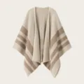 Stylish striped knitted poncho cape cardigan for women, cozy winter outerwear shawl top. - Tops / 165cm / Beige