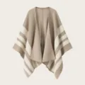 Korean lazy style striped knitted poncho cardigan shawl cape, elegant women outer wear top. - Tops / 165cm / Khaki