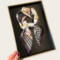 Chic silk square scarf with houndstooth and floral print, perfect for neck or hair accessory. - Black White Houndstooth Floral Style (BO-9#) / 70x70cm