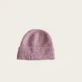 Close-up view of the cozy wool blend ribbed knit texture, showing fine colored yarn details. - One Size / Pink