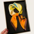 Elegant silk square scarf with vibrant yellow and orange geometric patterns for women. - Yellow Orange Brown Geometric Style (BO-14#) / 70x70cm