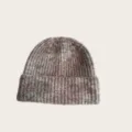 Close-up detail of the woolen mixed color ribbed knit beanie hat, showcasing cozy winter texture. - One Size / Khaki