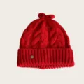 Damen rote Zopfmuster Winter Beanie Mütze mit süßer Schleife, warme weiche Strickmütze. - Einheitsgröße / Rot